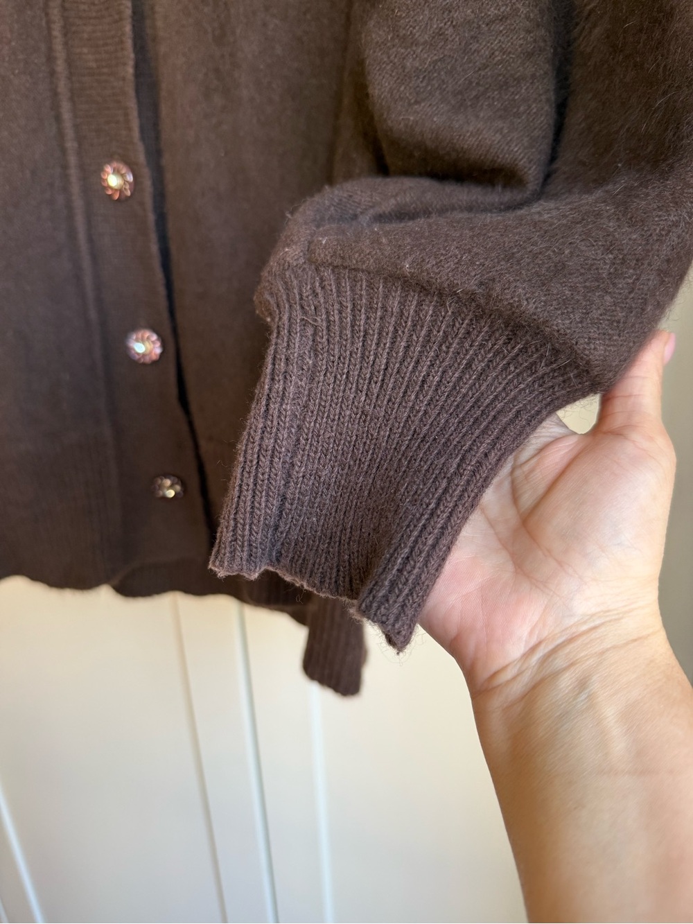Vintage 80s Real Fur Trim Brown Cardigan Jacket Size L - Picture 4 of 7